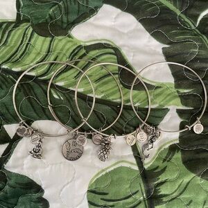 Set of 6 Alex and Ani Bracelets EUC! Disney, Pineapple, Pisces, Mermaid, Buddha!